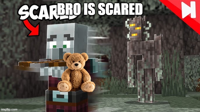 Pillager Running Away From Creaking | BRO IS SCARED | image tagged in pillager running away from creaking | made w/ Imgflip meme maker