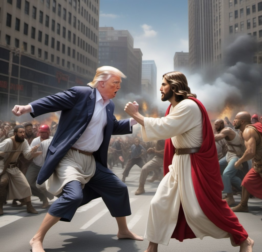 Donald Trump fighting Jesus Christ chaos evil Blank Meme Template
