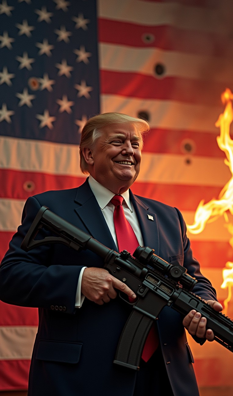 Donald Trump burning American flag AR-15 M-16 M-4 Blank Meme Template