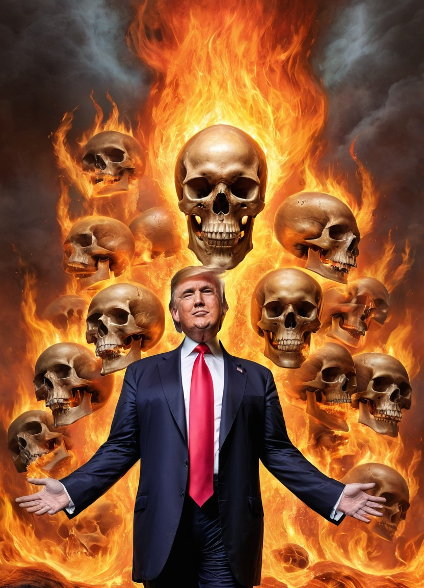Donald Trump burning skulls chaos fire Blank Meme Template