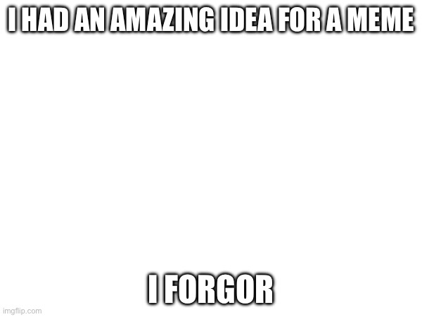 Daily struggles of an imgflip user | I HAD AN AMAZING IDEA FOR A MEME; I FORGOR | image tagged in blank white template,no ideas | made w/ Imgflip meme maker