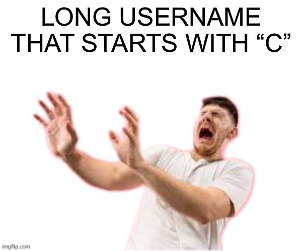 C | LONG USERNAME THAT STARTS WITH “C” | image tagged in he left all caps on custom | made w/ Imgflip meme maker