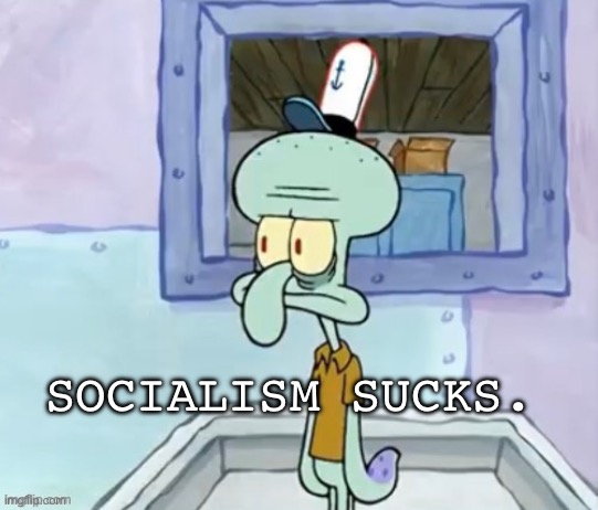 SOCIALISM SUCKS. | image tagged in squidward,mood,truth,memes,2025 | made w/ Imgflip meme maker