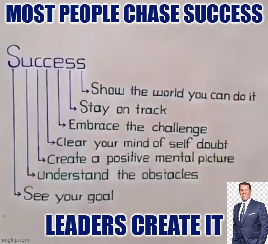 Success doesn’t happen by accident.  It happens by leadership. | MOST PEOPLE CHASE SUCCESS; LEADERS CREATE IT | image tagged in leadership,success,purpose,meaning,work ethic | made w/ Imgflip meme maker