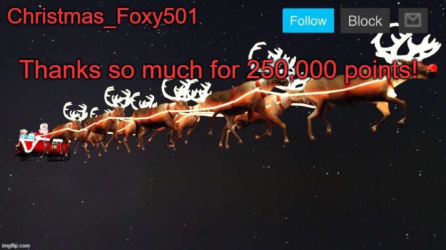 Christmas_Foxy501 announcement template | Thanks so much for 250,000 points! | image tagged in christmas_foxy501 announcement template | made w/ Imgflip meme maker