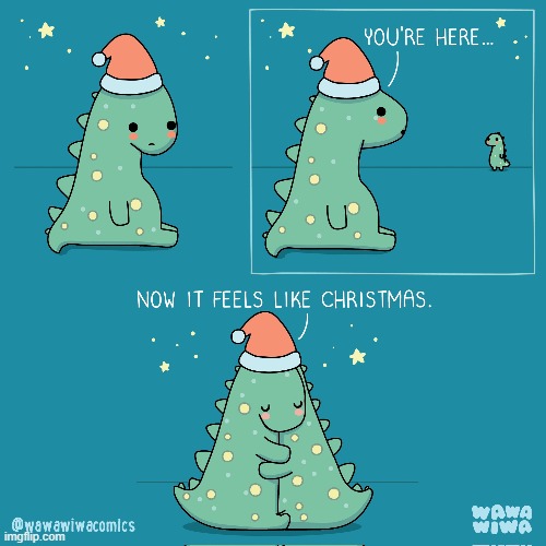 image tagged in dinosaurs,christmas,hug,hugging,christmas tree,cuteness overload | made w/ Imgflip meme maker