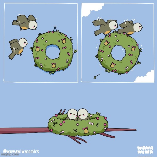 image tagged in birds,wreath,christmas,nest,aww,adorable | made w/ Imgflip meme maker