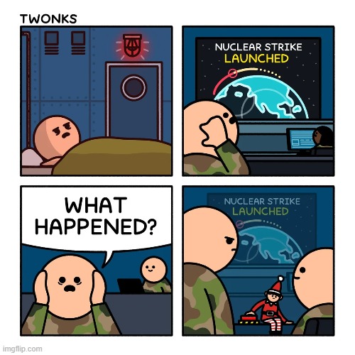 image tagged in military,nuclear,strike,button,elf on the shelf,christmas | made w/ Imgflip meme maker