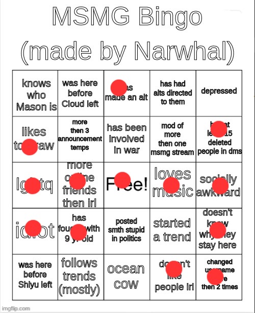 msmg bingo | image tagged in msmg bingo | made w/ Imgflip meme maker