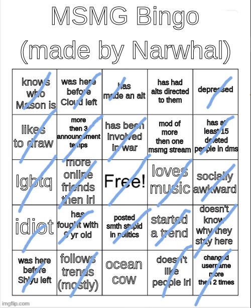 msmg bingo | image tagged in msmg bingo | made w/ Imgflip meme maker