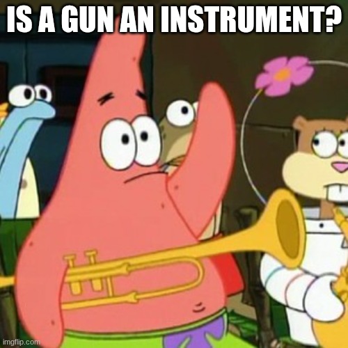 No Patrick | IS A GUN AN INSTRUMENT? | image tagged in memes,no patrick | made w/ Imgflip meme maker