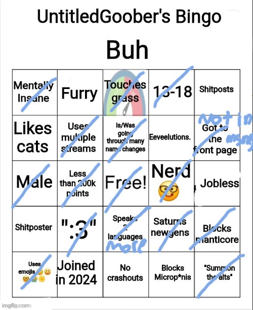UntitledGoober's Bingo | image tagged in untitledgoober's bingo | made w/ Imgflip meme maker