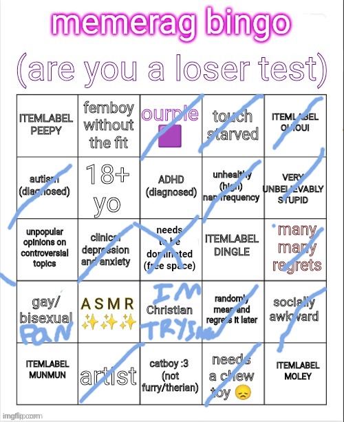 memerag loser bingo | image tagged in memerag loser bingo | made w/ Imgflip meme maker
