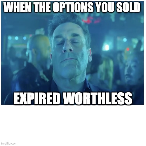 options | WHEN THE OPTIONS YOU SOLD; EXPIRED WORTHLESS | image tagged in trading | made w/ Imgflip meme maker