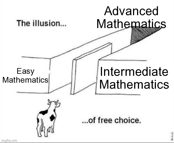 me be like: | Advanced Mathematics; Easy Mathematics; Intermediate Mathematics | image tagged in illusion of free choice | made w/ Imgflip meme maker