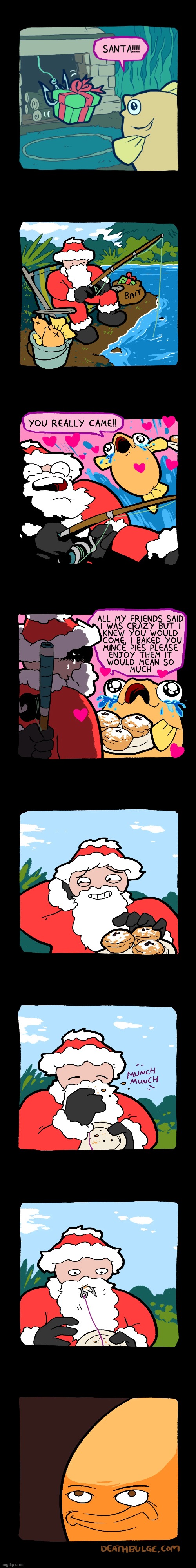 image tagged in christmas,fish,santa claus,mince pies,bait,uh oh | made w/ Imgflip meme maker