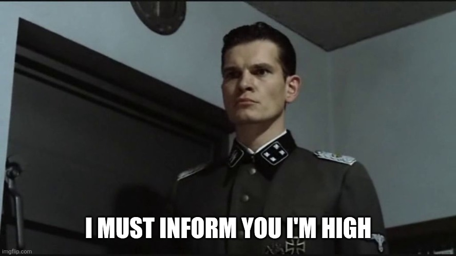 hitler is informed by gunsche downfall | I MUST INFORM YOU I'M HIGH | image tagged in hitler is informed by gunsche downfall | made w/ Imgflip meme maker