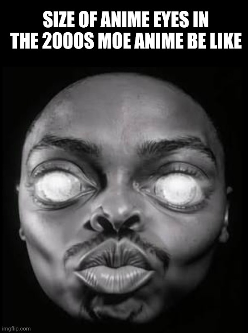 SIZE OF ANIME EYES IN THE 2000S MOE ANIME BE LIKE | image tagged in memes,anime,eyes | made w/ Imgflip meme maker