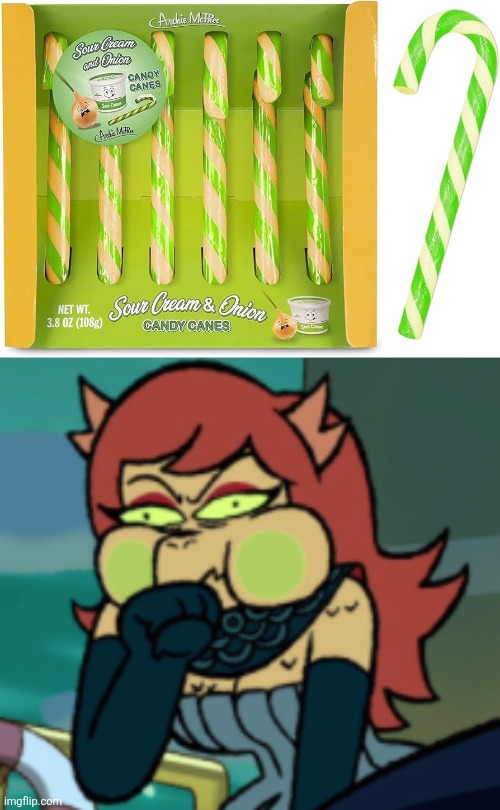NO THANKS | image tagged in cosma about to puke,candy cane,gross,fail,merry christmas | made w/ Imgflip meme maker