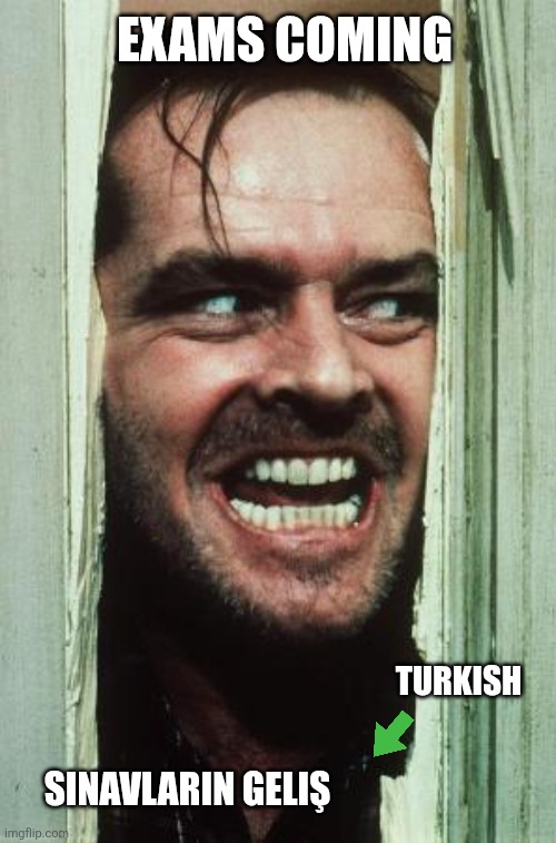 Here's Johnny | EXAMS COMING; TURKISH; SINAVLARIN GELIŞ | image tagged in memes,here's johnny | made w/ Imgflip meme maker