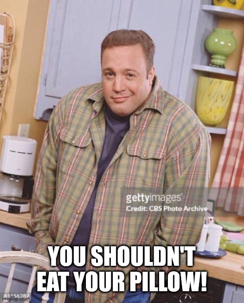 YOU SHOULDN'T EAT YOUR PILLOW! | image tagged in kevin james | made w/ Imgflip meme maker