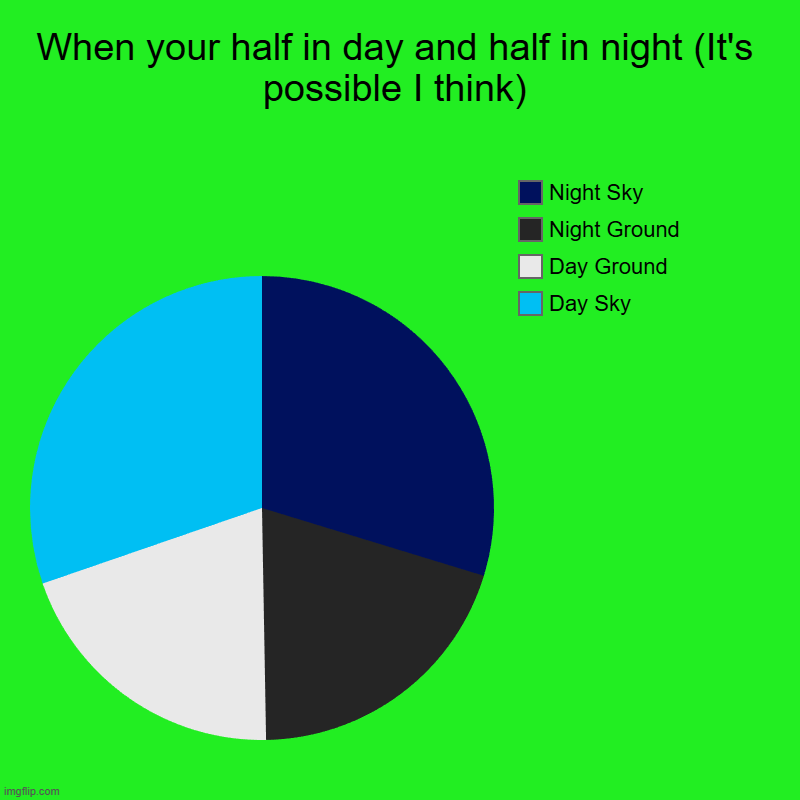 When your half in day and half in night | When your half in day and half in night (It's possible I think) | Day Sky, Day Ground, Night Ground, Night Sky | image tagged in charts,pie charts | made w/ Imgflip chart maker
