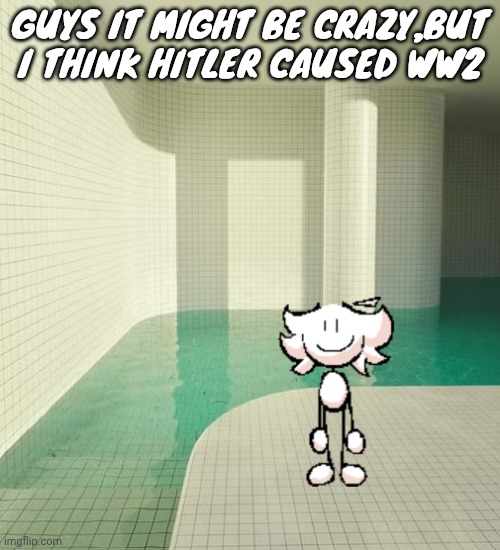 skrunkly poolrooms | GUYS IT MIGHT BE CRAZY,BUT I THINK HITLER CAUSED WW2 | image tagged in skrunkly poolrooms | made w/ Imgflip meme maker