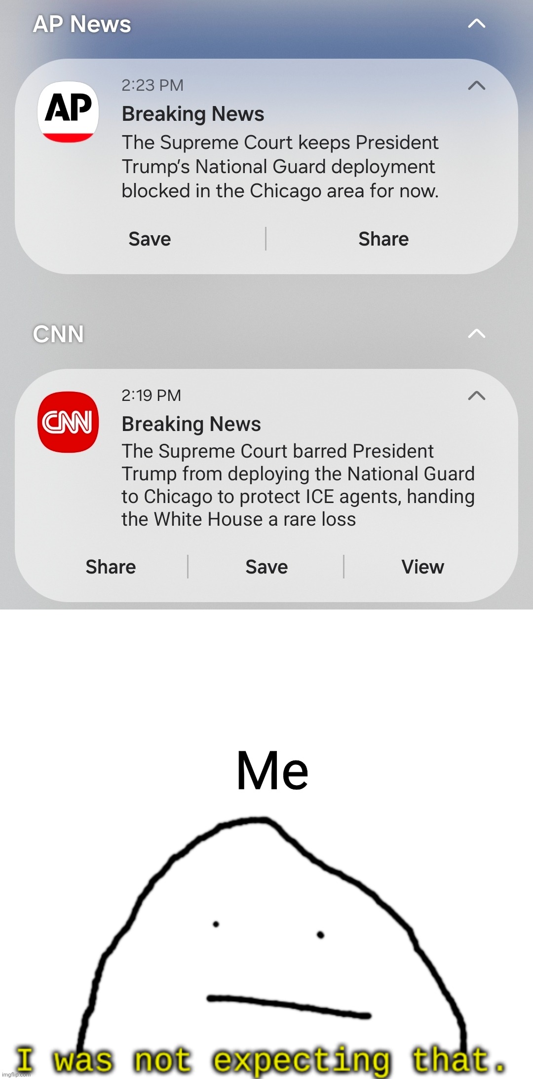 Supreme Court blocks ice for the moment | Me | image tagged in i was not expected that | made w/ Imgflip meme maker