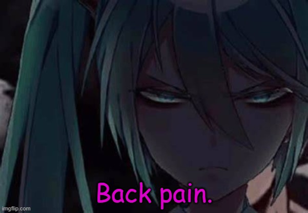 mad miku :3 | Back pain. | image tagged in mad miku 3 | made w/ Imgflip meme maker