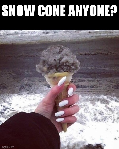 Snow Cone | SNOW CONE ANYONE? | image tagged in cursed images,gross,dirty,snow,so you have chosen death,oh hell no | made w/ Imgflip meme maker