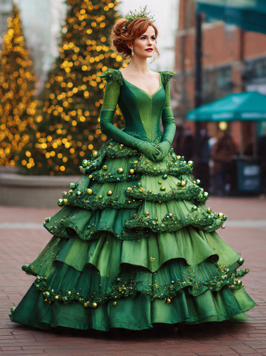 Green Christmas Tree Dress Blank Meme Template