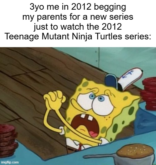 I let my parents watch the 2012 Teenage Mutant Ninja Turtles series | 3yo me in 2012 begging my parents for a new series just to watch the 2012 Teenage Mutant Ninja Turtles series: | image tagged in begging,memes,funny,tmnt,teenage mutant ninja turtles,2012 | made w/ Imgflip meme maker