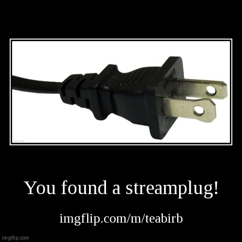 You found a streamplug! | imgflip.com/m/teabirb | image tagged in funny,demotivationals | made w/ Imgflip demotivational maker