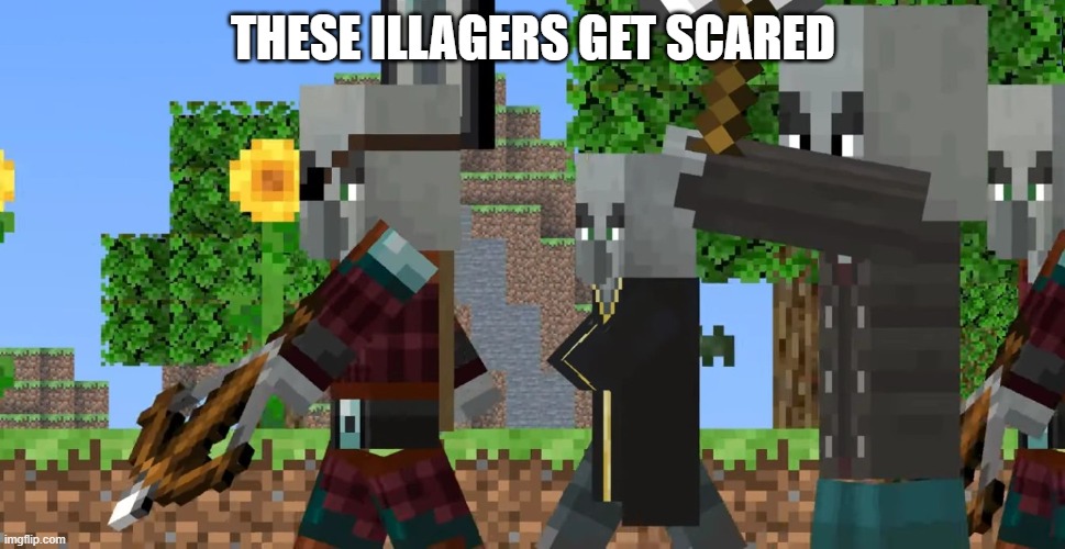 Pillager Patrol | THESE ILLAGERS GET SCARED | image tagged in pillager patrol | made w/ Imgflip meme maker