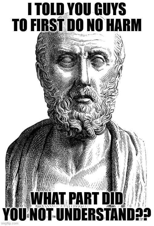 Hippocrates | I TOLD YOU GUYS TO FIRST DO NO HARM WHAT PART DID YOU NOT UNDERSTAND?? | image tagged in hippocrates | made w/ Imgflip meme maker