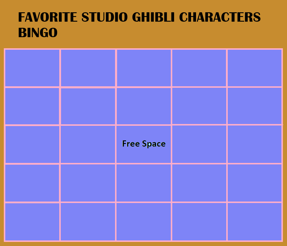 favorite studio ghibli characters bingo Blank Meme Template