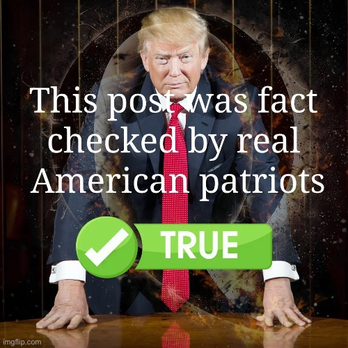 This post was fact checked by real American patriots as true | image tagged in this post was fact checked by real american patriots as true | made w/ Imgflip meme maker