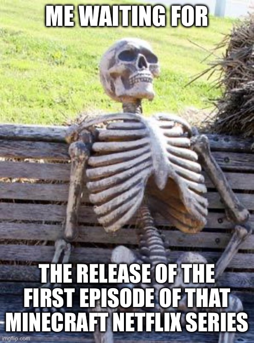 When will it come | ME WAITING FOR; THE RELEASE OF THE FIRST EPISODE OF THAT MINECRAFT NETFLIX SERIES | image tagged in memes,waiting skeleton,if you read this tag you are cursed | made w/ Imgflip meme maker