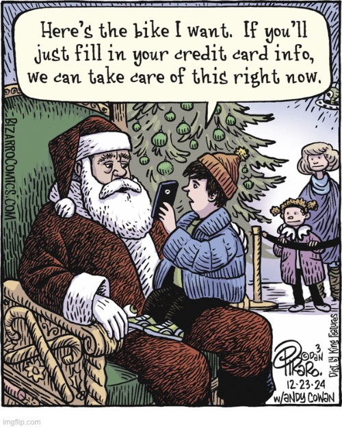 Bizarro Comics | image tagged in comics,bizarro comics,santa claus,kid,credit card | made w/ Imgflip meme maker