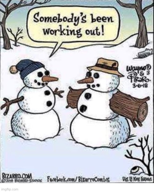Glad you noticed… | image tagged in repost,comics,bizarro comics,snowmen | made w/ Imgflip meme maker