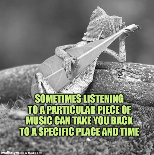Sometimes listening to a particular piece of music can take you back to a specific place and time | SOMETIMES LISTENING TO A PARTICULAR PIECE OF MUSIC CAN TAKE YOU BACK TO A SPECIFIC PLACE AND TIME | image tagged in lizard music,memories,autism,music,wellbeing,deep thought | made w/ Imgflip meme maker