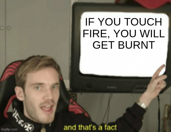 and that's a fact | IF YOU TOUCH
FIRE, YOU WILL
GET BURNT | image tagged in and that's a fact | made w/ Imgflip meme maker