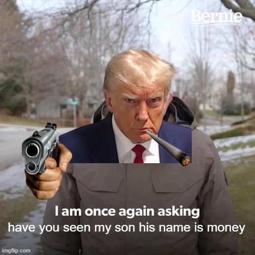 Donald Trump's son is money its true | have you seen my son his name is money | image tagged in memes,bernie i am once again asking for your support | made w/ Imgflip meme maker