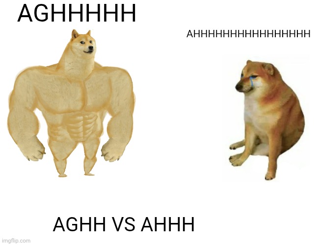 Buff Doge vs. Cheems | AGHHHHH; AHHHHHHHHHHHHHHHH; AGHH VS AHHH | image tagged in memes,buff doge vs cheems | made w/ Imgflip meme maker