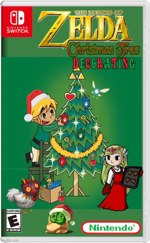 DECORATE WITH LINK AND ZELDA | image tagged in nintendo switch,the legend of zelda,link,christmas,christmas tree,fake switch games | made w/ Imgflip meme maker
