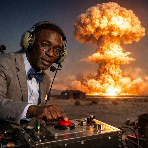 Apparently, this is black bill nye detonating a nuclear device. | made w/ Imgflip meme maker