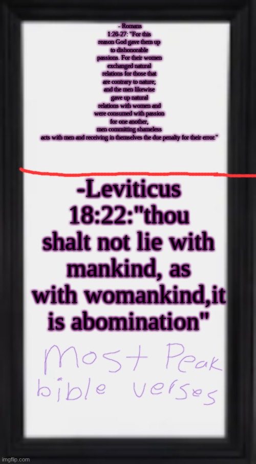 oog | - Romans 1:26-27: "For this reason God gave them up to dishonorable passions. For their women exchanged natural relations for those that are contrary to nature; and the men likewise gave up natural relations with women and were consumed with passion for one another, men committing shameless acts with men and receiving in themselves the due penalty for their error."; -Leviticus 18:22:"thou shalt not lie with mankind, as with womankind,it is abomination" | image tagged in oog | made w/ Imgflip meme maker