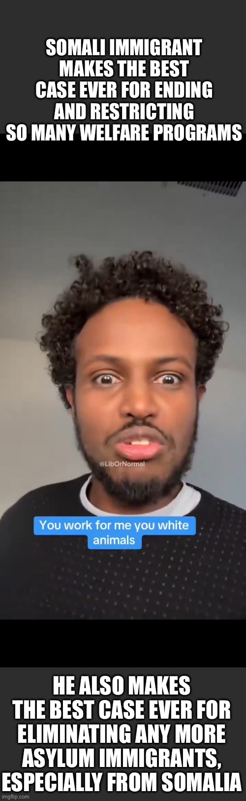 The story here :   https://www.wnd.com/2025/12/i-control-this-place-watch-somali-man-u/ | SOMALI IMMIGRANT MAKES THE BEST CASE EVER FOR ENDING AND RESTRICTING SO MANY WELFARE PROGRAMS; HE ALSO MAKES THE BEST CASE EVER FOR ELIMINATING ANY MORE ASYLUM IMMIGRANTS, ESPECIALLY FROM SOMALIA | image tagged in welfare,immigrants | made w/ Imgflip meme maker