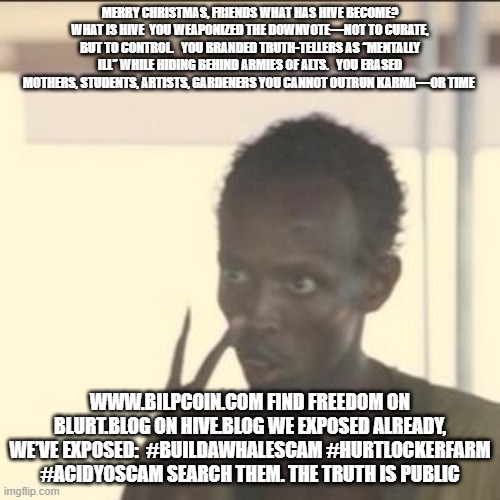 Look At Me Meme | MERRY CHRISTMAS, FRIENDS WHAT HAS HIVE BECOME? WHAT IS HIVE  YOU WEAPONIZED THE DOWNVOTE—NOT TO CURATE, BUT TO CONTROL.   YOU BRANDED TRUTH-TELLERS AS “MENTALLY ILL” WHILE HIDING BEHIND ARMIES OF ALTS.   YOU ERASED MOTHERS, STUDENTS, ARTISTS, GARDENERS YOU CANNOT OUTRUN KARMA—OR TIME; WWW.BILPCOIN.COM FIND FREEDOM ON BLURT.BLOG ON HIVE.BLOG WE EXPOSED ALREADY, WE’VE EXPOSED:  #BUILDAWHALESCAM #HURTLOCKERFARM #ACIDYOSCAM SEARCH THEM. THE TRUTH IS PUBLIC | image tagged in memes,look at me | made w/ Imgflip meme maker