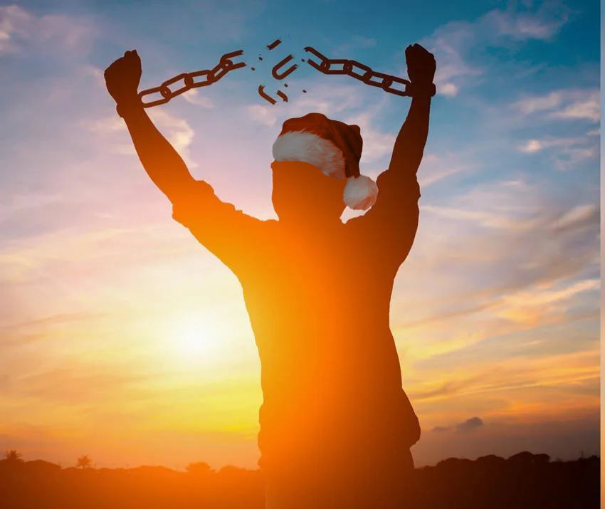 Man breaking chains christmas Blank Meme Template